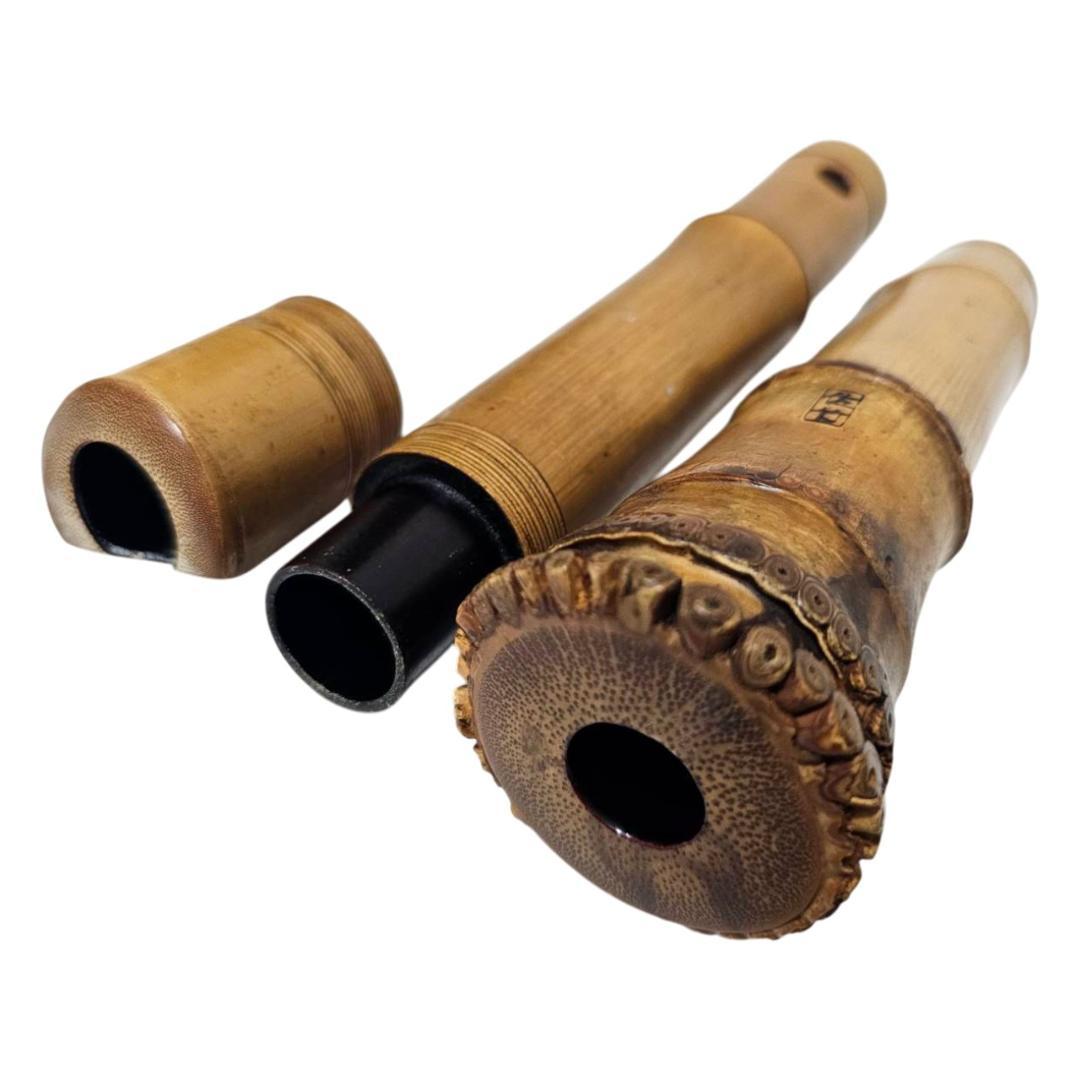 希少 尺八 琴古流 佐竹 1尺5寸 5孔 銘あり 2印 根竹 三分割 和楽器 竹