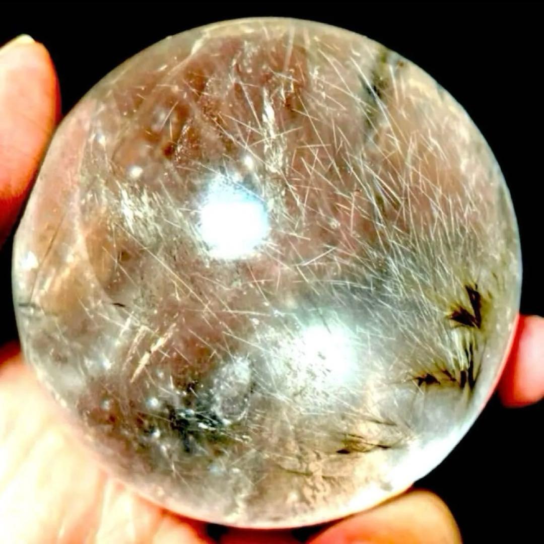 58mm ゴールドルチルクォーツ　丸玉　スフィア　金針水晶