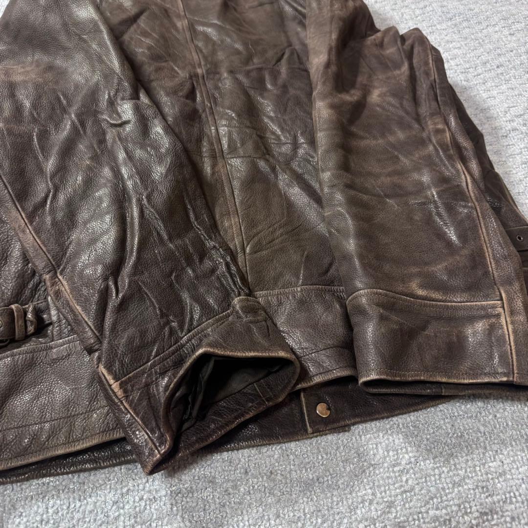 90s レザージャケット フェード シングルライダース 襟付き 肉厚 フェード
