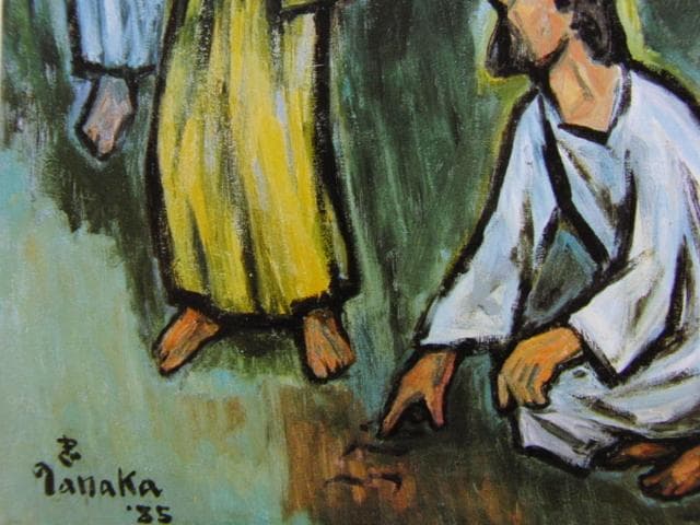 田中忠雄、地に物かく人、希少な画集より、新品高級額・額装付、状態良好