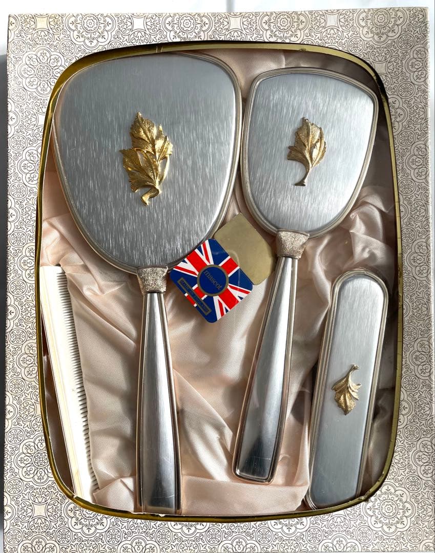 イギリス製 mascot 化粧台セット アンティーク 高級ミラー ブラシセット