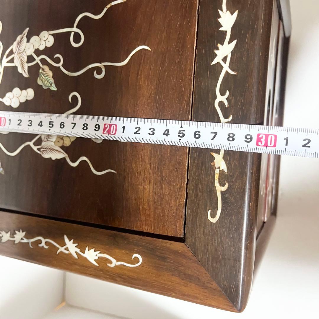 花梨 螺鈿家具 唐木 螺鈿細工 小引出し 3段 李朝 小型チェスト アンティーク