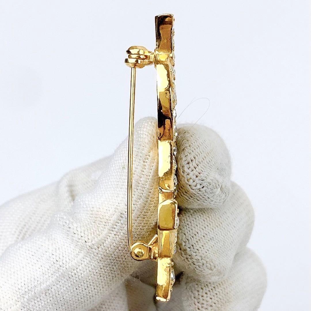 未使用保管品✨ イヴ・サンローラン ピンブローチ ゴールド ラインストーン