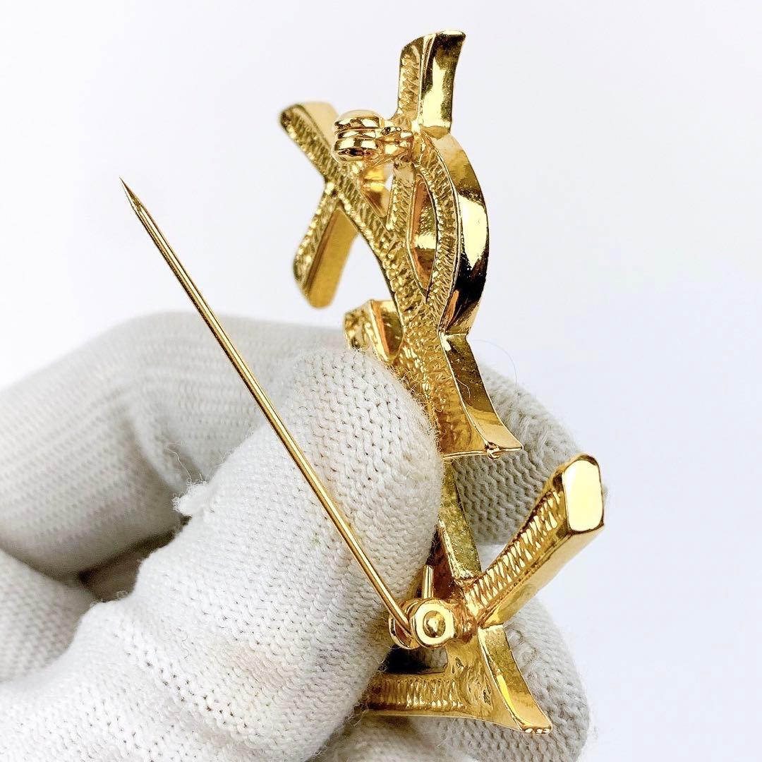 未使用保管品✨ イヴ・サンローラン ピンブローチ ゴールド ラインストーン