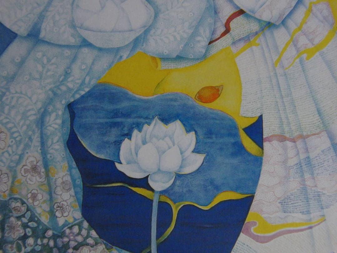 阿美代子、【蓮】、希少な額装用画集より、新品額装付、状態良好