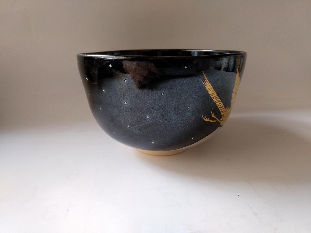 暁窯 岡田暁山 作 色絵鵲橋絵 抹茶碗 茶道具 茶碗 共箱 栞 新品 未使用