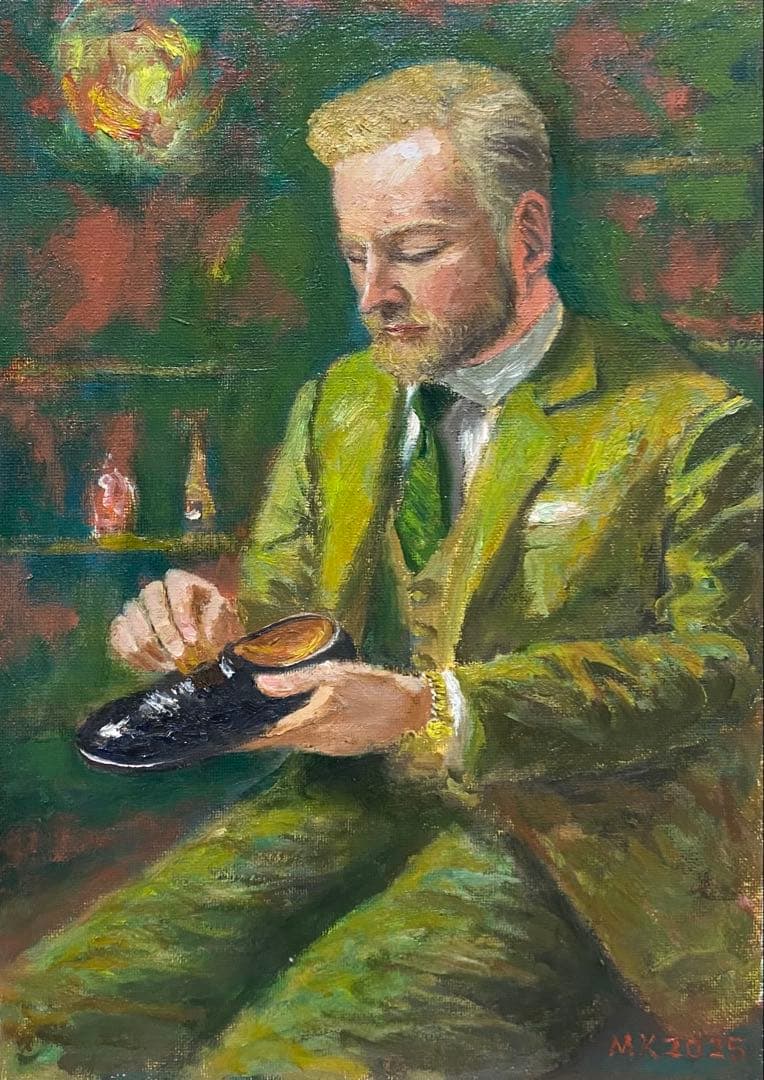 ソラーロスーツの靴磨き職人 F4 油彩画 人物画