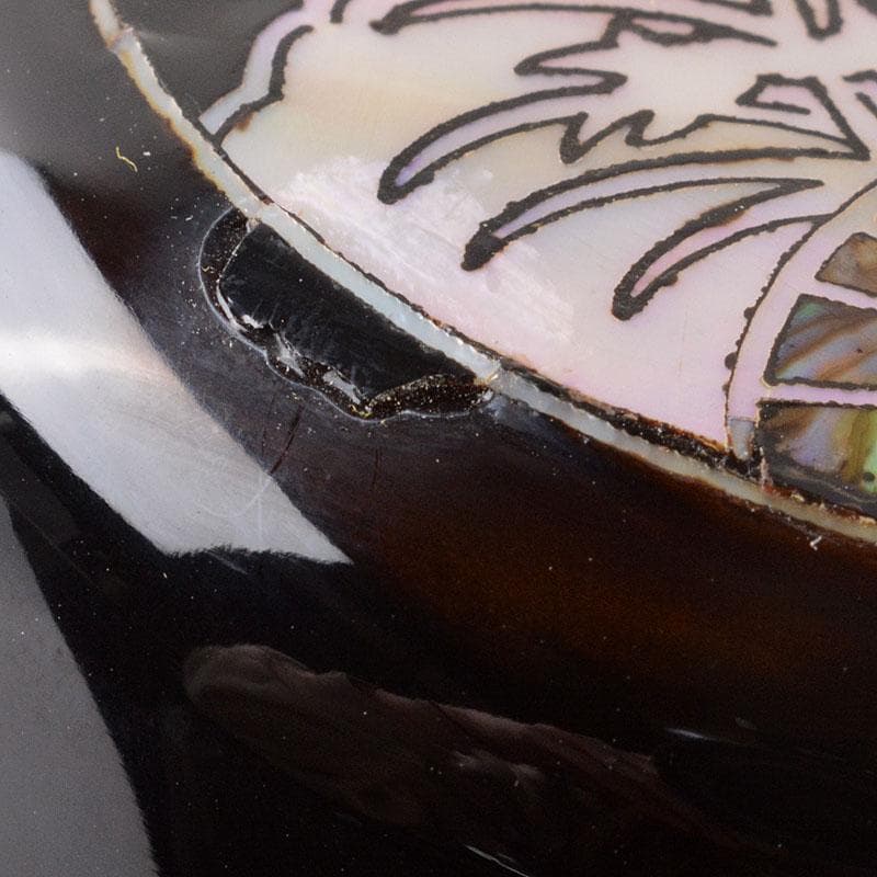 茶道具　朝鮮漆器　黒漆　金命山作　螺鈿扇　寿　棗　共箱　Ｖ　6876