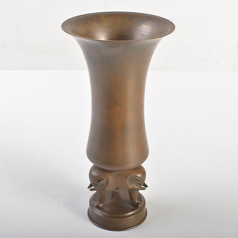 人間国宝　長野垤志作　青銅　象足花生　花瓶　共箱　U　R7307