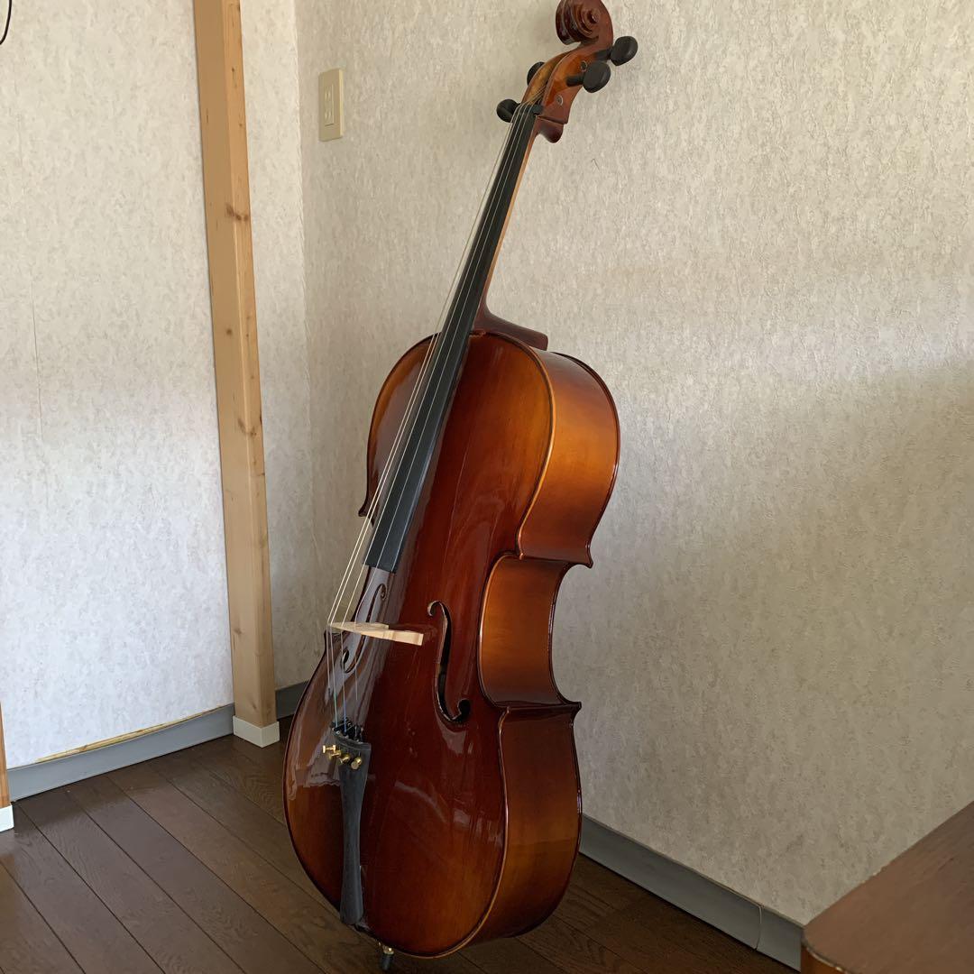 チェロ　木製　光沢仕上げ　ソフトケース付　松脂　弦楽器