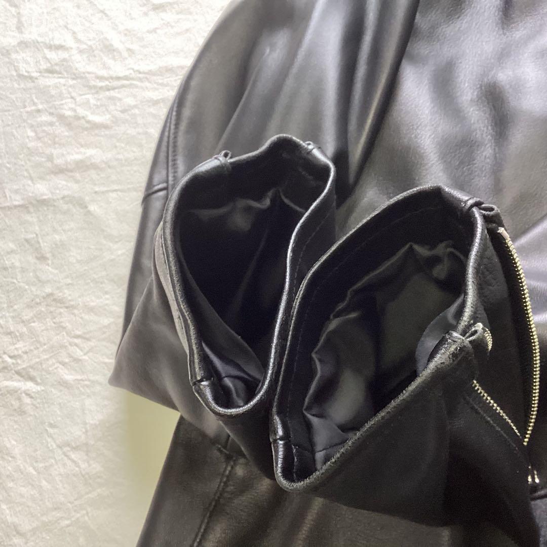 B&Y ラムレザー シングルライダースジャケット ブラック XL