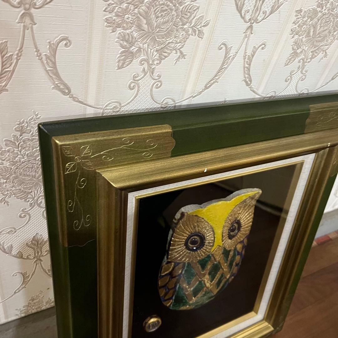 【アンティーク】額装 額縁 女神ミネルヴァ オリエント 福来郎 フクロウ 縁起物