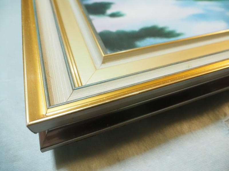 【値下げ】 風景画　油絵　東山魁夷　河辺の緑　F8　額付き　手描き　肉筆