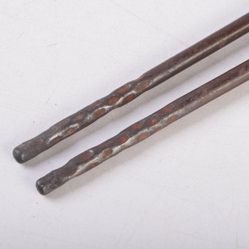 茶道具　金屋　金谷五郎三郎作　銅製　銀象嵌鶴頭火箸　共袋共箱　V　8571