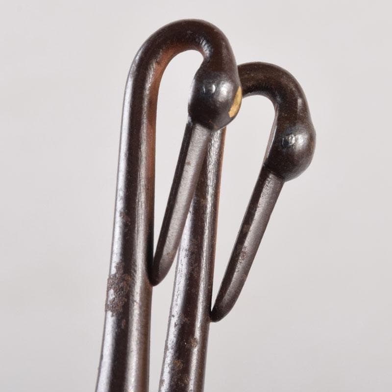 茶道具　金屋　金谷五郎三郎作　銅製　銀象嵌鶴頭火箸　共袋共箱　V　8571