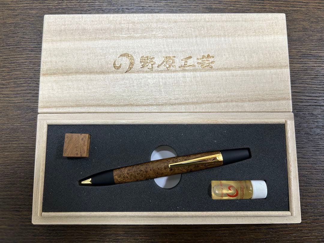 野原工芸 特上チーク瘤 ロータリー SANZO金クリップ 新品未使用 ボールペン