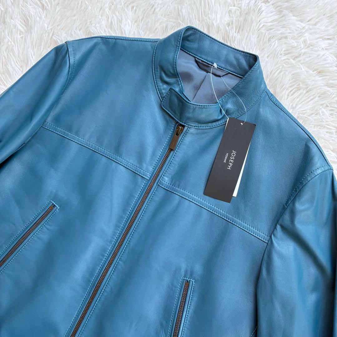 新品タグ付　ジョゼフオム　ライトラムナッパレザー ライダースジャケット 青色　L