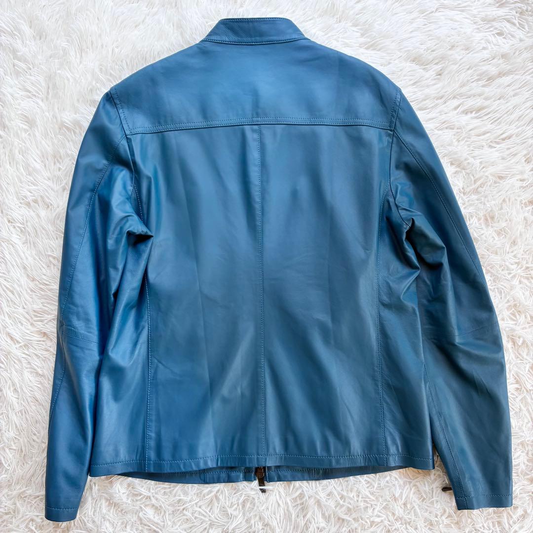 新品タグ付　ジョゼフオム　ライトラムナッパレザー ライダースジャケット 青色　L