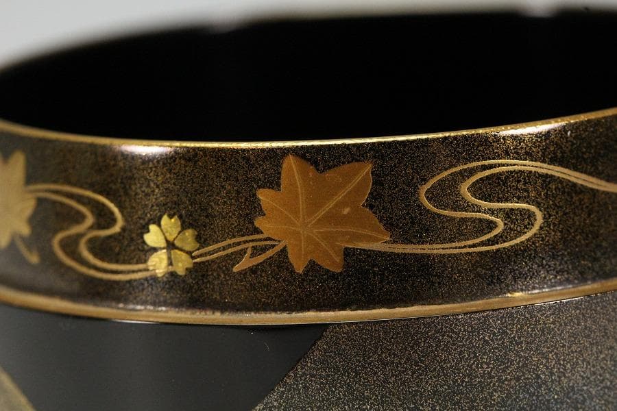 茶道具 遠山蒔絵 内縁 雲錦蒔絵 大棗 山下泰園作 共箱 美品(K-LC704)