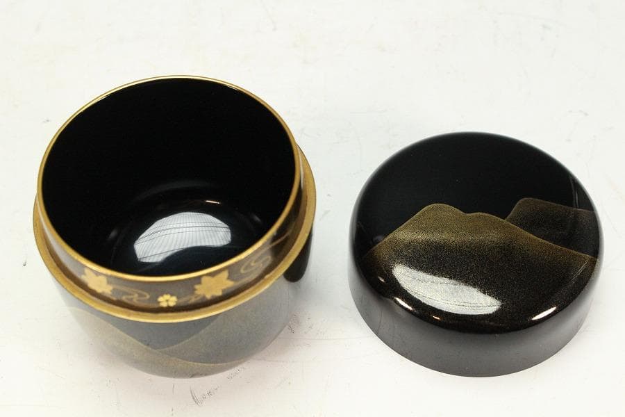 茶道具 遠山蒔絵 内縁 雲錦蒔絵 大棗 山下泰園作 共箱 美品(K-LC704)