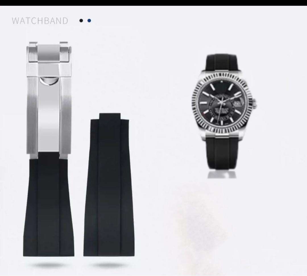 22mm ロレックス用 互換ラバーベルト ステンレスバックル付き