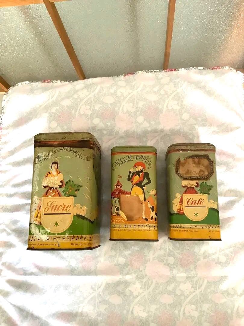 フランス　アンティーク　TIN ティン缶　キャニスターセット　elesca