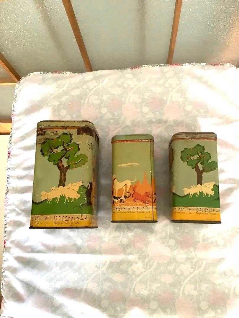 フランス　アンティーク　TIN ティン缶　キャニスターセット　elesca