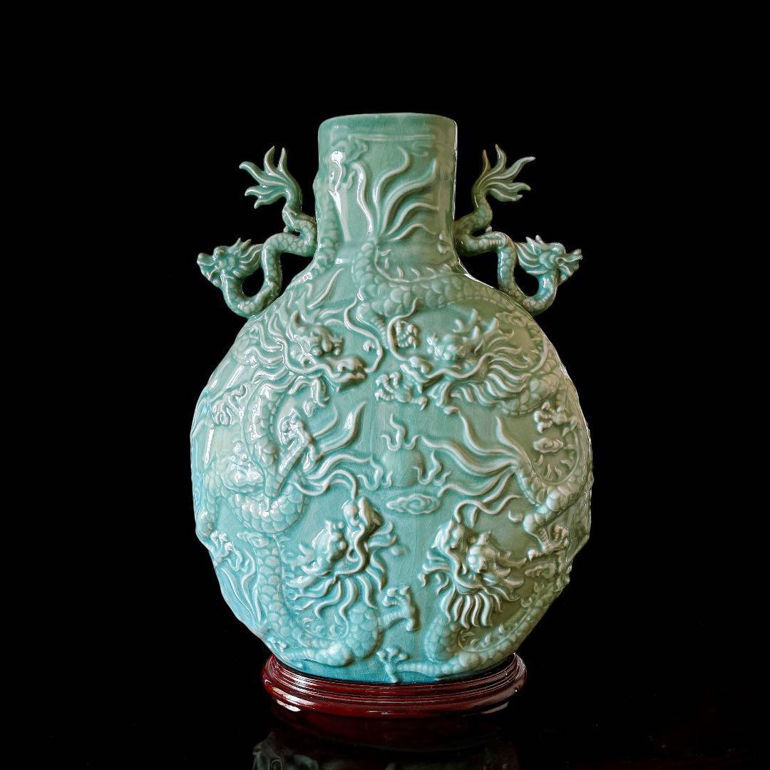 龍図 青磁 大花瓶　花器　花瓶　壷　青瓷 古美術 骨董品