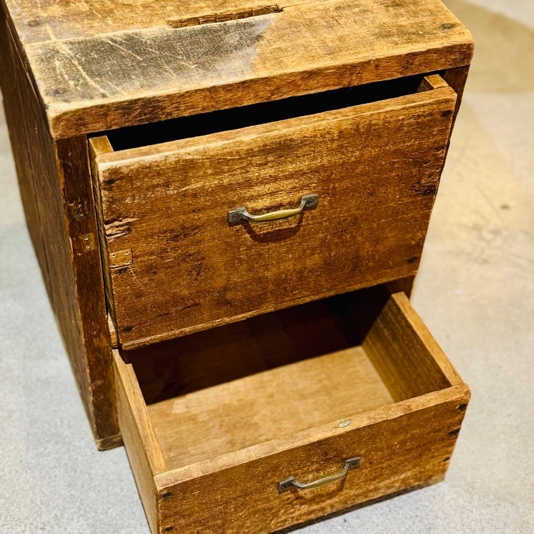 古家具 アンティーク 木製 二段チェスト レターボックス風 引き出し収納