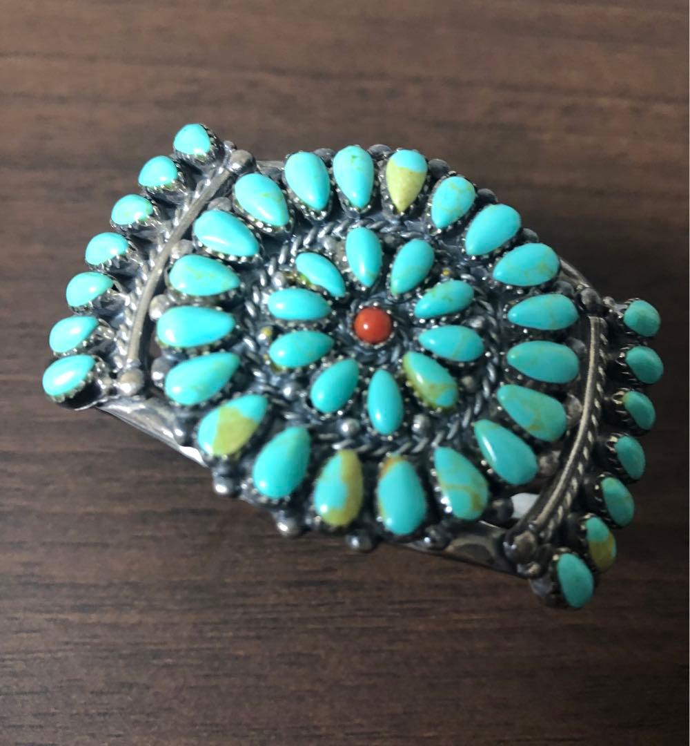 ターコイズ　インディアンジュエリー風バングル　シルバー925 ユニセックス