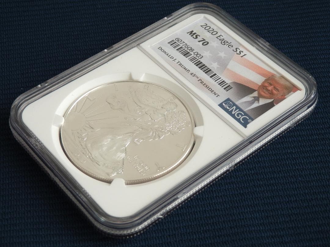 アメリカ2020年 イーグル1ドル銀貨　トランプラベル　　NGC：MS70