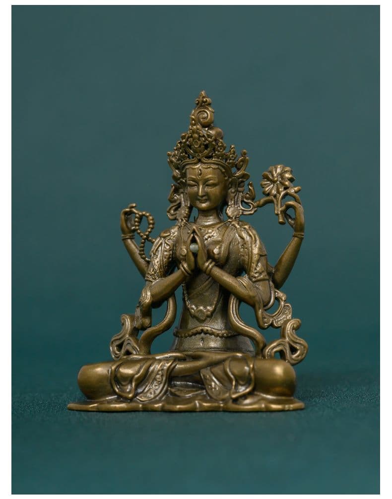 仏像 四臂観音仏像 禅意 茶室 置物 銅製 仏像 彫刻 置物 開運 風水