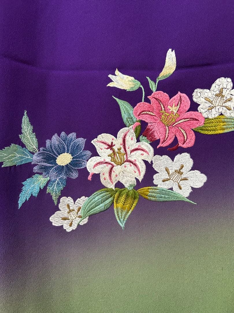 [未使用] 未仕立て 振袖 仮絵羽 刺繍 フラワーシーズン 着物 訪問着