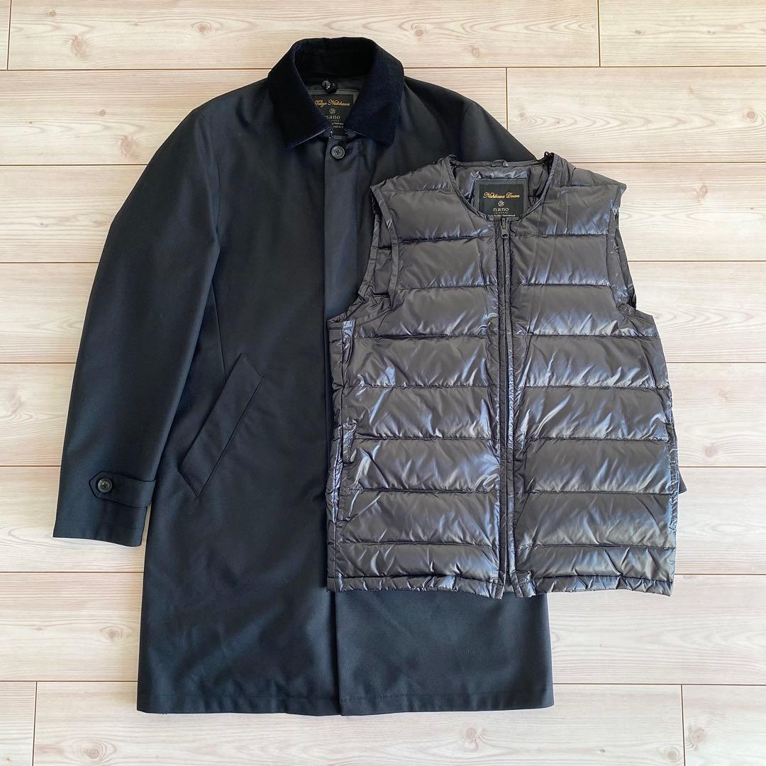 美品 ナノユニバース 西川ダウン 3WAYステンカラーコート M 黒