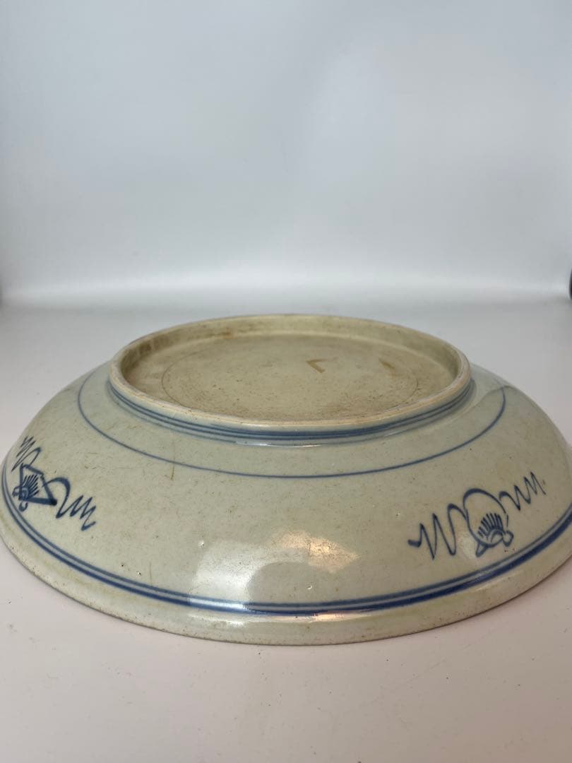 中国 清時代 染付 青華醒獅紋 飾皿　 時代保証