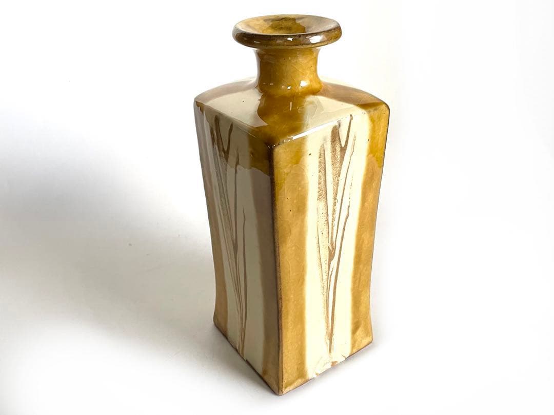 陶芸家　船木研兒　船木研児　舩木　黄釉流紋花瓶　角瓶　花入　花器　民芸　民藝