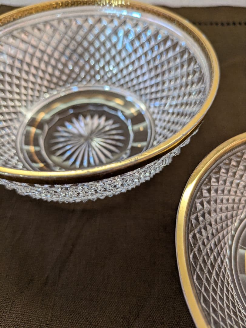 江戸切子　堀口硝子　最高級　金彩ダイヤ文四ツ碗（大）