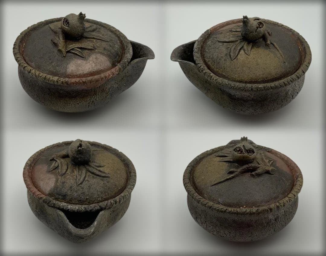 Okuman 入江光人司 備前手造榴摘み宝瓶湯冷まし煎茶碗 共箱/共布/栞