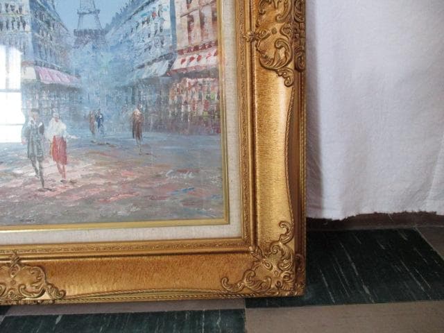 油絵　絵画　額入り　肉筆　風景画　パリ　作者不明　大きい　ガラス込み　F10号