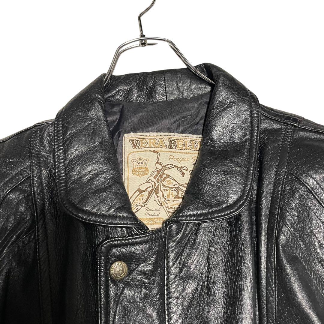 【大きいサイズ×イタリア製】本革リアルレザーシングルライダースジャケット 黒XL