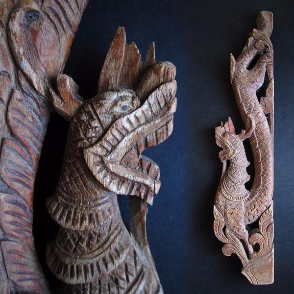 19世紀　タイ　ビルマ 寺院の装飾 2 ナーガ　木彫　アンティーク
