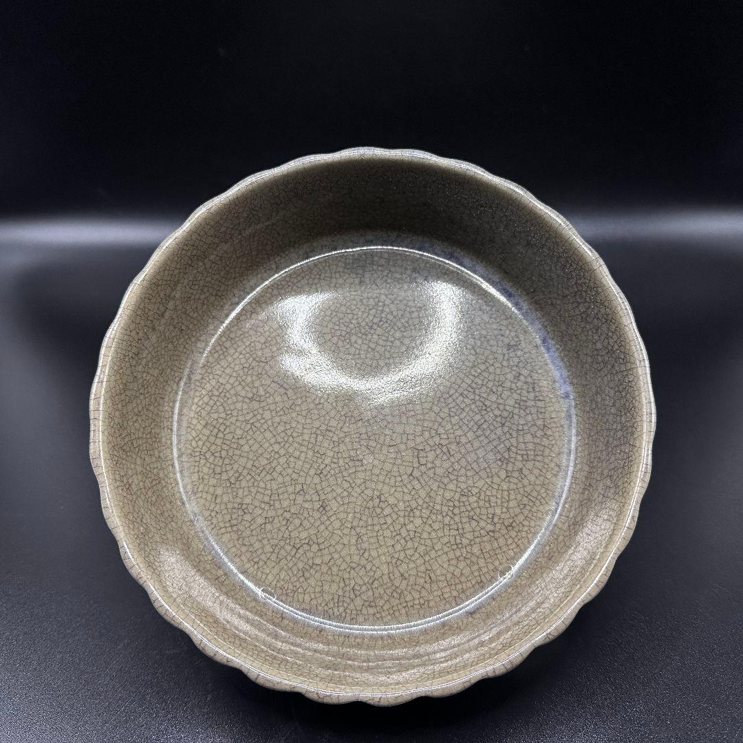 L113 汝磁開片レリーフ樽型洗文房アンティーク