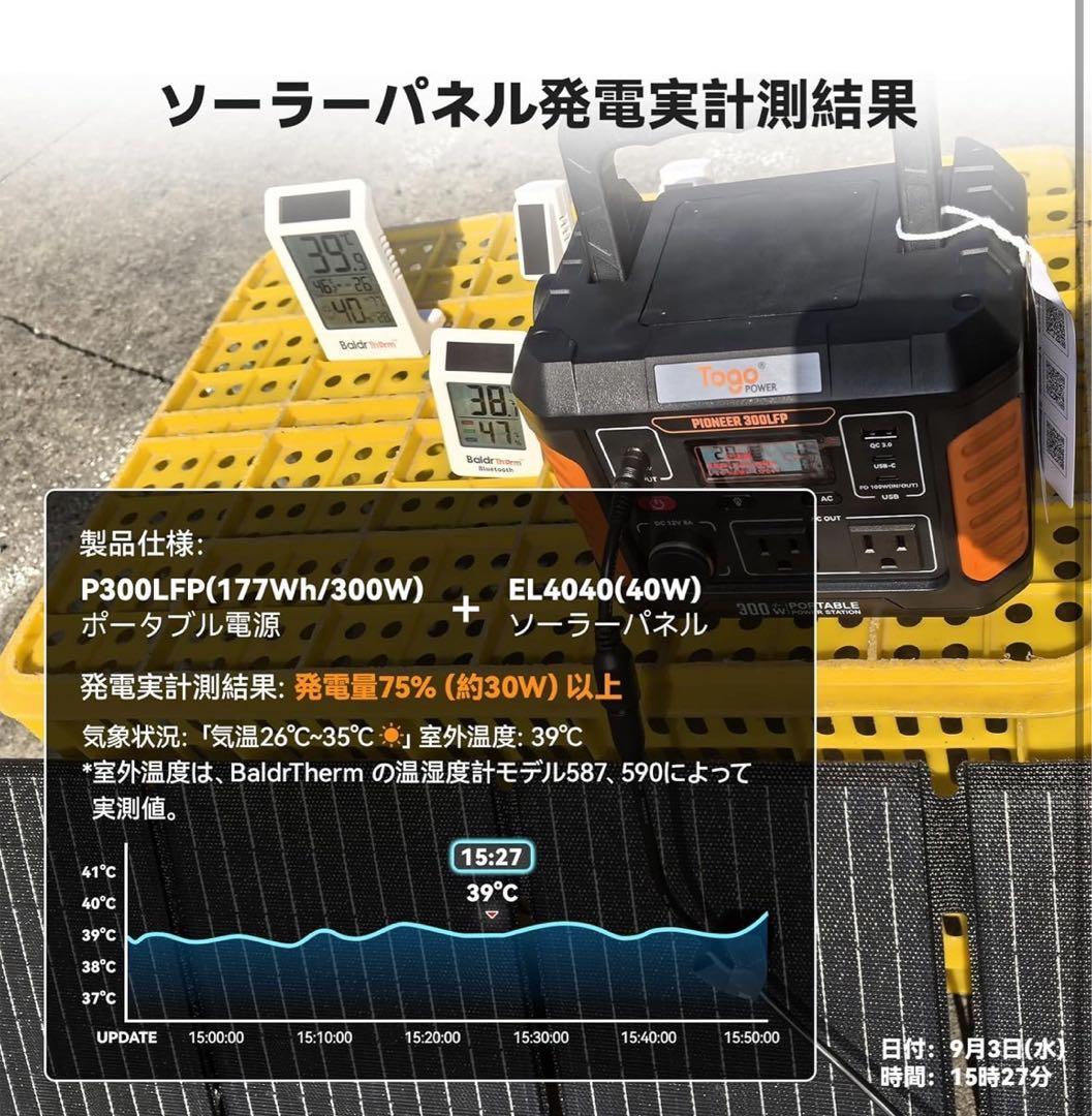 ポータブル電源 300W ソーラーパネル付177Wh