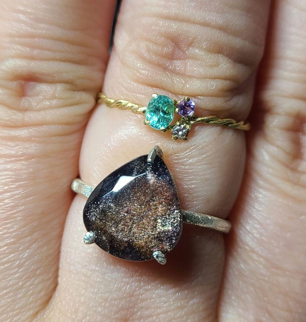 ミラノ★非加熱アイオライトサンストーン、パライバトルマリン★リングオーダー