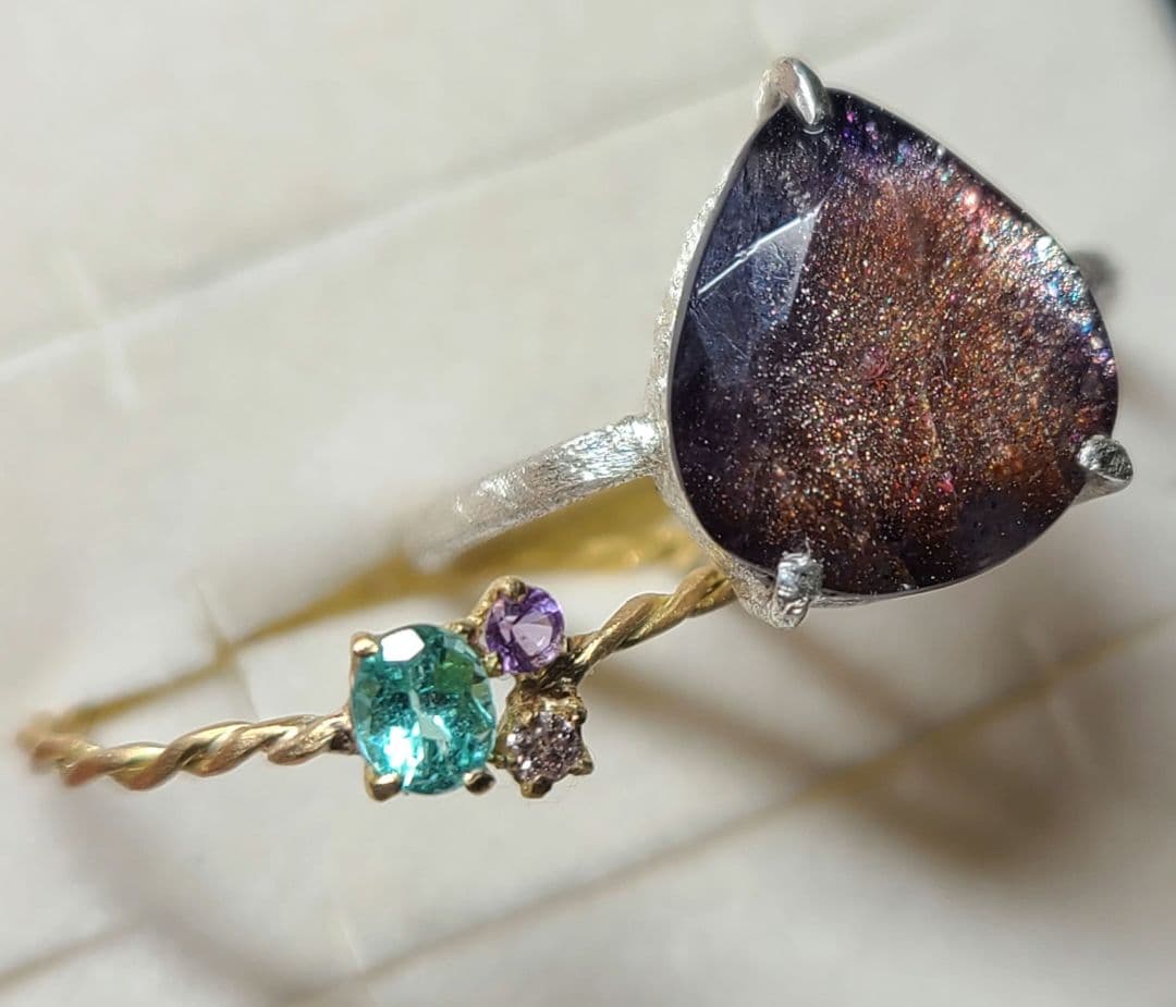 ミラノ★非加熱アイオライトサンストーン、パライバトルマリン★リングオーダー