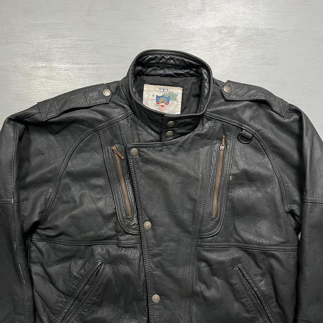 vintage レザーフライトジャケット　牛革　オールレザー　短丈　黒　M