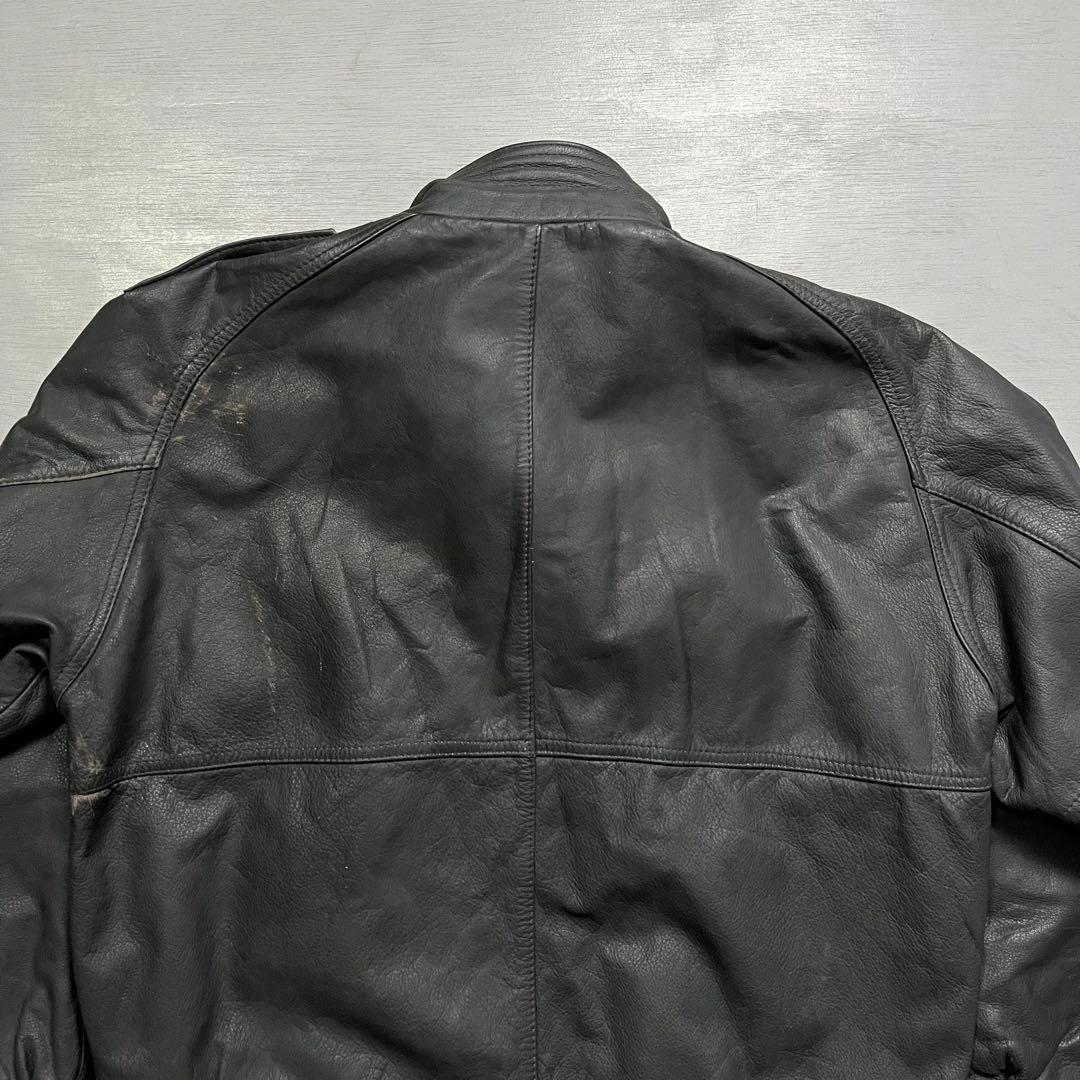 vintage レザーフライトジャケット　牛革　オールレザー　短丈　黒　M