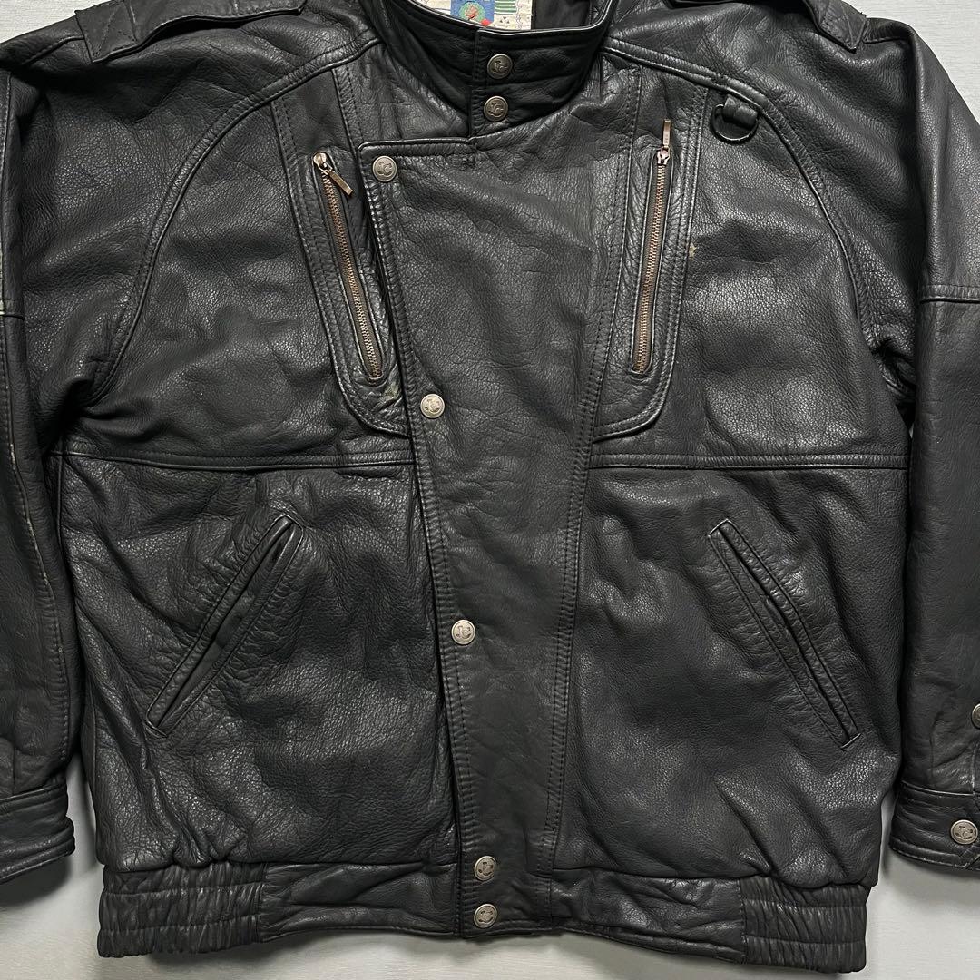 vintage レザーフライトジャケット　牛革　オールレザー　短丈　黒　M