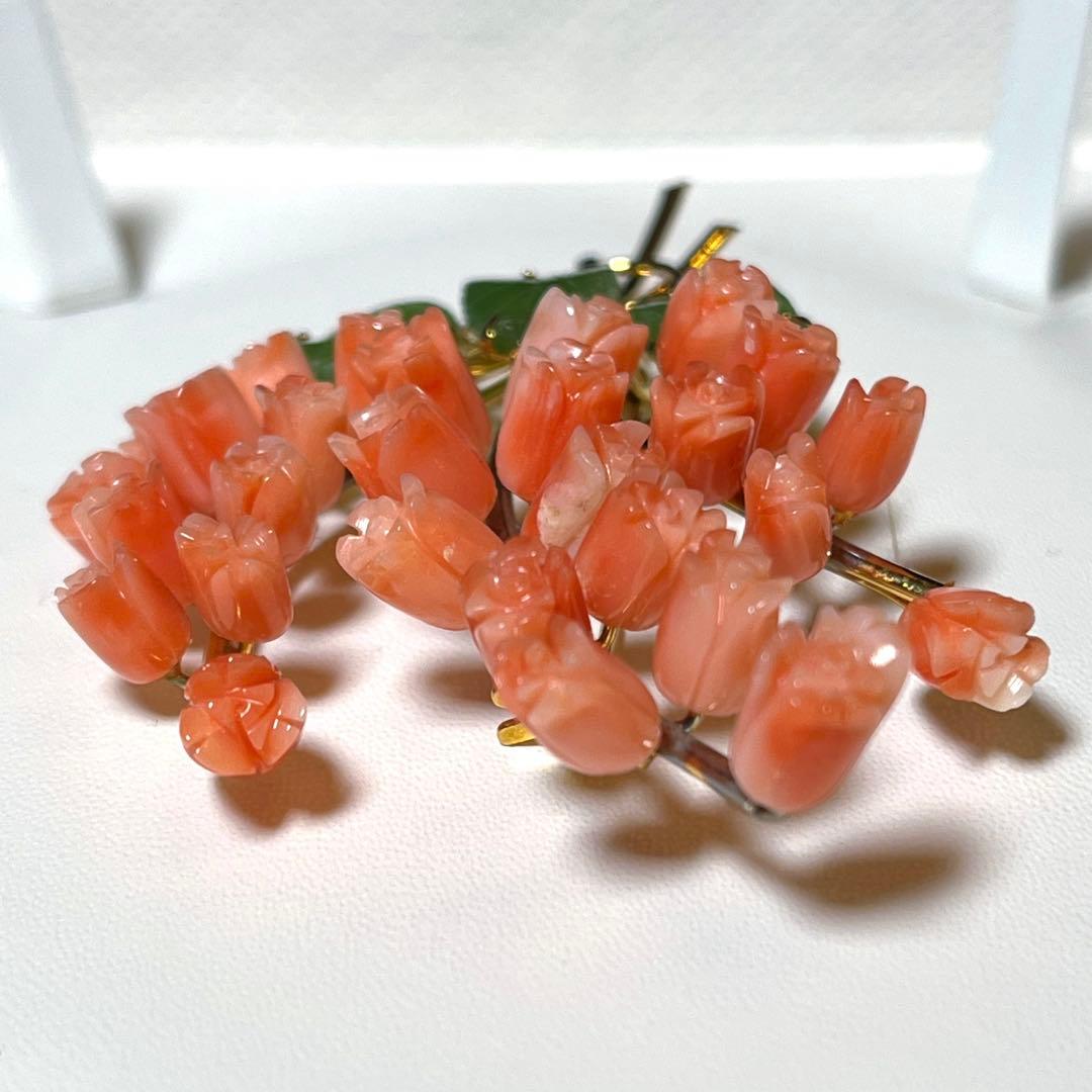 珊瑚 翡翠 サンゴ ヒスイ レトロブローチ M488