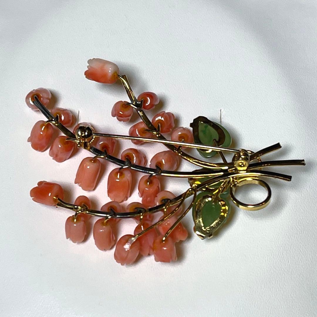 珊瑚 翡翠 サンゴ ヒスイ レトロブローチ M488